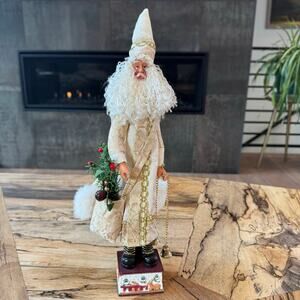 Vintage Victorian Bronson 15.5” Santa White Gold Old World Pencil Santa Statue